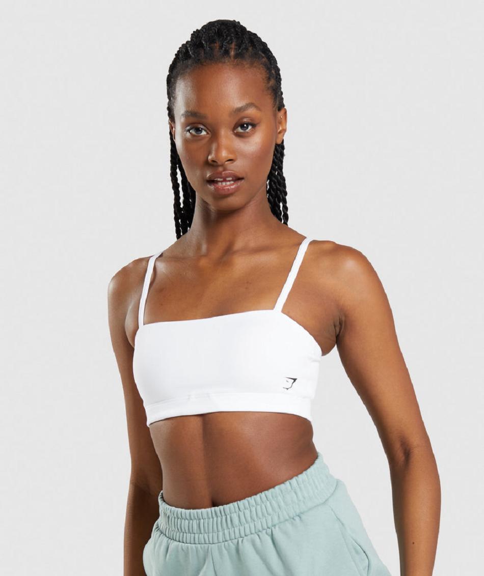 Staniki Sportowe Damskie Gymshark Bandeau Białe | PL 2889ZUT